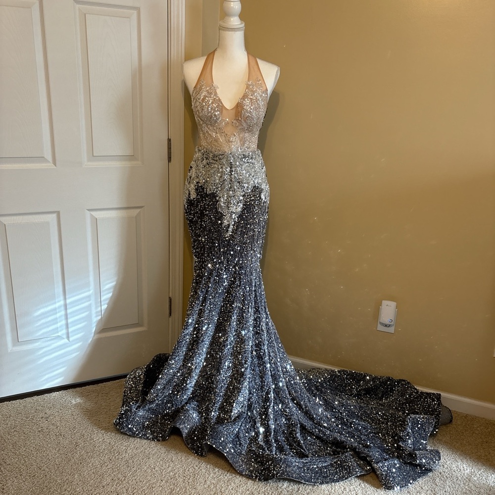 Elegant Sequin Gown with Plunging Neckline